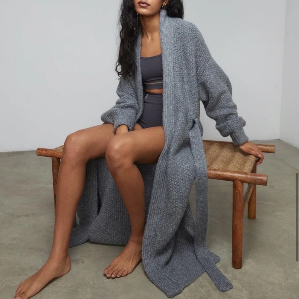 Lunya Chunky Wool Woven Belted Lounge Robe Gray XS/S Oversized, Sold Out Online